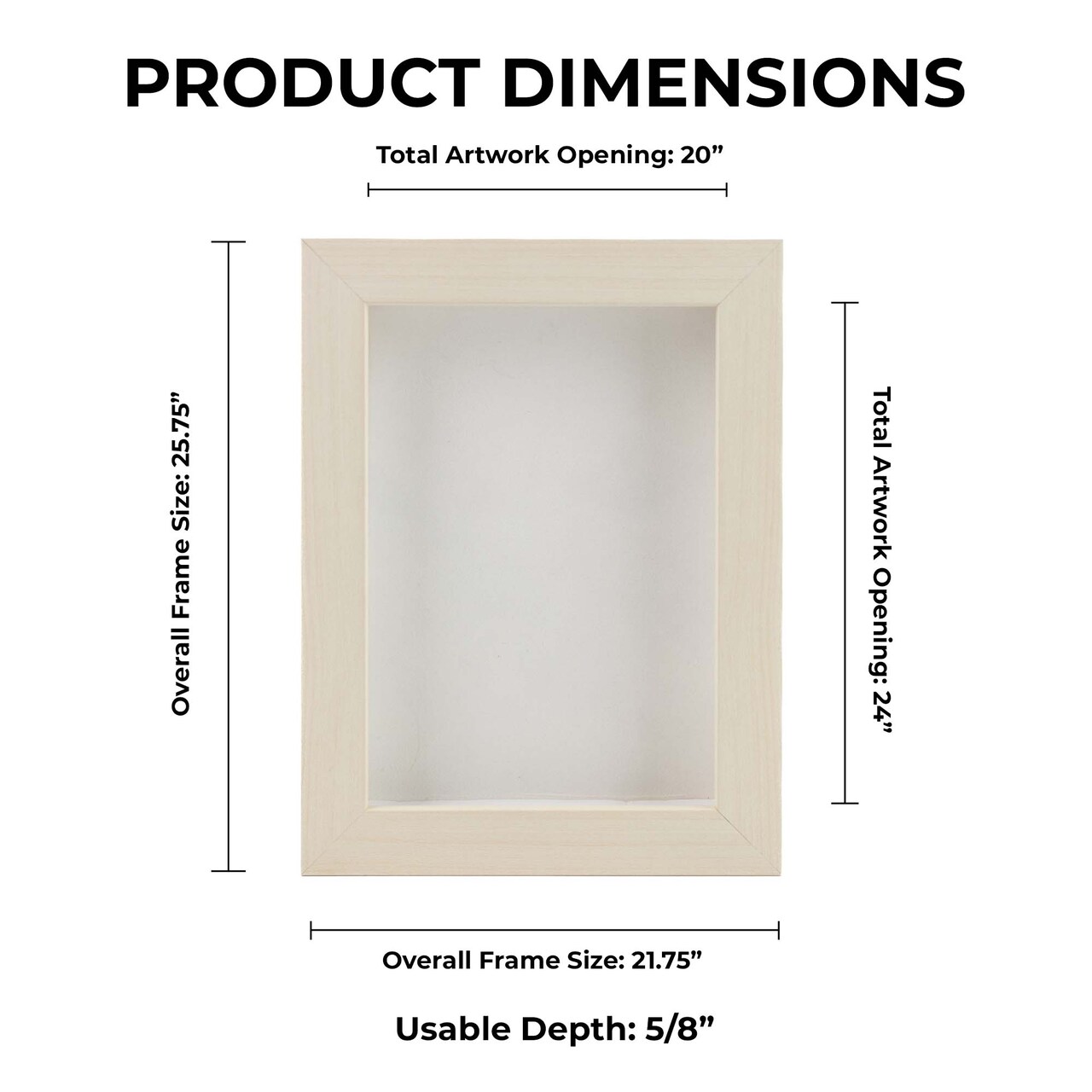 Natural Whitewash Wood Shadow Box Frame with Acrylic Front - White Suede Backing, 30 Sizes